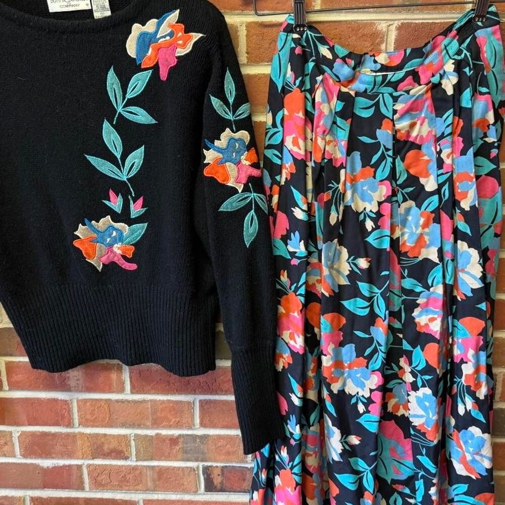 Bonnie Boerer Bright Colorful Floral Vintage Skirt